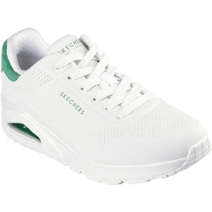 Skechers - Street Uno - Herensneakers - Wit/Groen - Durabuck Bovenwerk, Air-Cooled Geheugenschuim Binnenzool