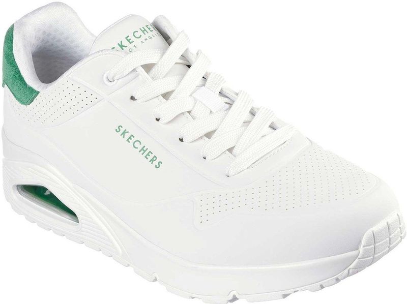 Skechers - Street Uno - Herensneakers - Wit/Groen - Durabuck Bovenwerk, Air-Cooled Geheugenschuim Binnenzool