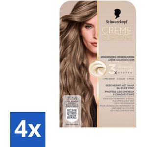 4 x Schwarzkopf - Haarkleuring - Creme Supreme 7-16 - Cool Donker Asblond - 245g - Asblond Haar - Permanente Haarkleur - Grijsdekking - Koele Blondtint - Haarkleur Verzorging