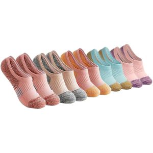 No Show Dames Sokken - Sport Enkelsokken Katoen - Zacht & Ademend - Machinewasbaar - Casual Voor Dagelijks Gebruik -Roze + Paars + Blauw + Geel + Oranje + Geel + Abrikoos + Grijs + Oranje + Rood - 5 Paar