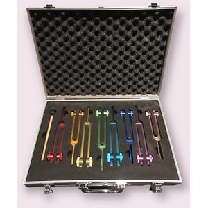 Inuk Stemvork Color Set Pro 8 - Professionele set in aluminium koffer met 8 chakra stemvorken - Zuivere frequentie - Soundhealing