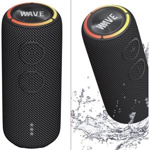 Wave | Draadloze Bluetooth Speaker 20W | Muziekbox met RGB Lichtshow | Compacte Speaker met Rijke Bass | 12 Uur Speeltijd | Zwart