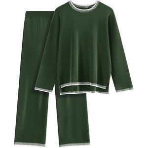 Dames Trainingspak - 2-delige Outfit met Gebreide Trui en Wijde Pijpen Broek