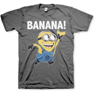 Minions Heren Tshirt -M- Banana! Grijs