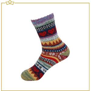 ATTREZZO® Wollen Sokken - Huissokken - Noorse Sokken - Wintersokken - maat 39/42 - Paars - Multicolor