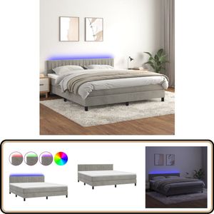 vidaXL Boxspring met LED - Fluweel - 160x200 cm Boxspring - Fluweel Bed - Led Bed - Pocketed Spring Mattress - King Size Bed