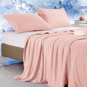 S&Dshopline® Koeldeken, 200 x 150 cm, licht zomerdeken met Japanse Arc-Chill 3.0 Q-Max > 0,5 koelvezels, absorbeert lichaamswarmte, 2-in-1 dubbelzijdig als kinderdeken, bankdeken, reisdeken, roze