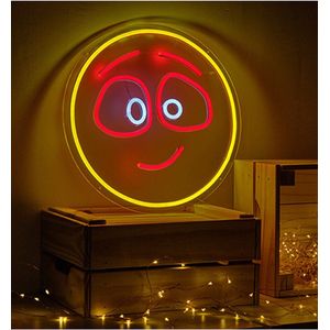 OHNO Neon Verlichting Happy Face - Neon Lamp - Wandlamp - Decoratie - Led - Verlichting - Lamp - Nachtlampje - Mancave - Neon Party - Kamer decoratie aesthetic - Wandecoratie woonkamer - Wandlamp binnen - Lampen - Neon - Led Verlichting - Rood, Geel
