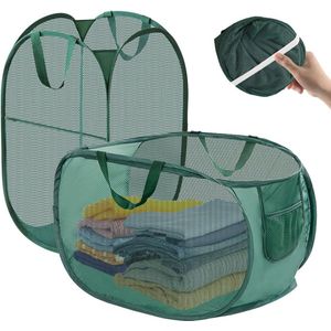 Draagbare Wasmand van Mesh 75L Pop-Up Wasverzamelaar 36 * 36 * 58cm - Opvouwbaar met Handvat - Voor Badkamer en Slaapkamer