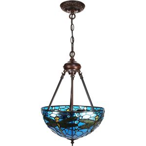 LumiLamp Hanglamp Tiffany Ø 31*155 cm E27/max 2*60W Blauw, Groen, Geel Metaal, Glas Libelle Hanglamp Eettafel Hanglampen Eetkamer