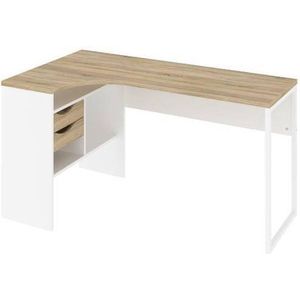 Hoekbureau Plus - Wit - Eiken Structuur - 3 Planken - 2 Lades