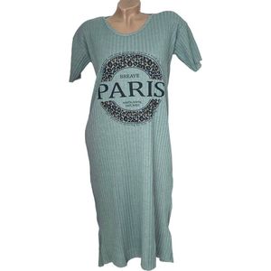 Dames katoenen nachthemd 3406 rib jersey korte mouw L groen