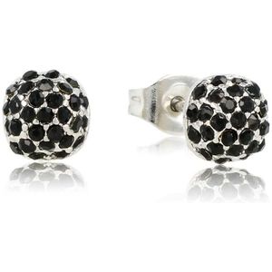 Zilverkleurige oorknopjes met zwarte stenen 6mm - Zilverkleurige oorbellen met zwarte stenen - Met luxe cadeauverpakking