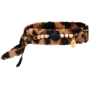 Yehwang - Stoffen Armband - Wikkelarmband - Panter - Cheetah - Bruin - Kralen