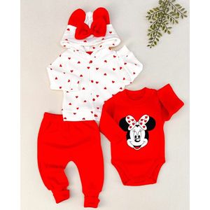 Baby Meisjes 3 pce Kledingset - Maat 6-9 mnd - babykleertje - babykleding - wit/rood - minnie mouse