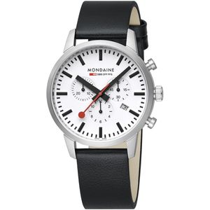 Mondaine MSD.41411.LBV Neo Heren Horloge - Stationsklok - Chronograaf - Saffierglas - Staal - Zilverkleurig/Zwart - 41 mm breed - Quartz - Gesp