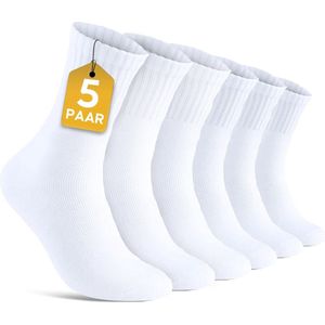 VOLQU® Sport Crew Sokken - S-BAS Series - 5 Paar - Maat 39 42 - Sokken Dames - Sokken Heren - Sportsokken - Comfortabel - Duurzaam - Premium Katoen Normale Sokken - Cadeau Voor Vrouw - Wit