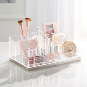 Praktische cosmetica-organizer decoratieve cosmetica-opbergdoos voor nagellak en poeder plank met 10 vakken voor het opbergen van make-up, transparant/matzilverkleuren