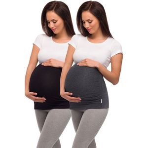 Be Mammy Dames Zwangerschapsbuikband - Zwanger - Viscose - 2Pack - BE-Band-2Pack-04 - Zwart/Donkermengkleur - XS