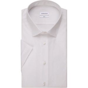 Seidensticker - Overhemd - Wit - Katoen - Slim Fit - Korte Mouwen