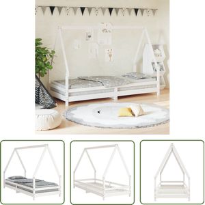 vidaXL Kinderbedframe - Grenenhout - Wit - 90x200 cm Kinderbed - Houten Bed - Kids Bed - Huisjesbed - Grenenhout Bed