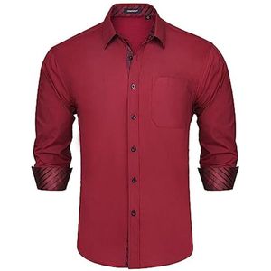 Heren Contrast Binnen Shirt Casual Formeel Klassiek Knop Lange Mouw Ruit Kraag Regular Fit