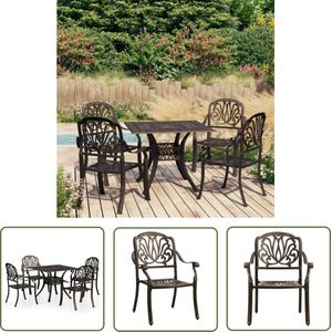 The Living Store 5-delige Bistroset gietaluminium bronskleurig - Tuinmeubels - Bistroset - Buitentijd - Aluminum - Bruine Kleur