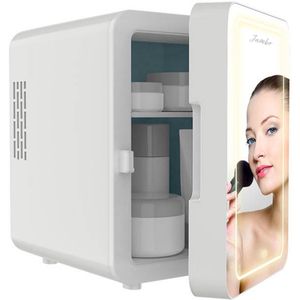 Jambo® Skincare Fridge - Mini Koelkast - Make-up Koelkast met Spiegel - Beauty Fridge met Spiegel en 3 Standen Ledverlichting - Wit - Cosmetica - 4 Liter
