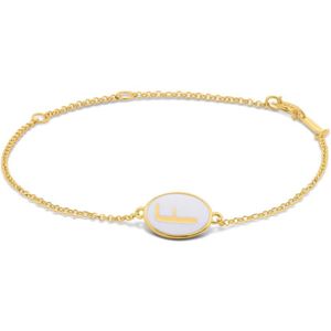 Silventi 9LA-20058-F Zilveren Armbandje met Letter - F - Ovaal - 12x8,6mm - Wit - Zilver - 16+2+3cm - Verguld/Goud op Zilver