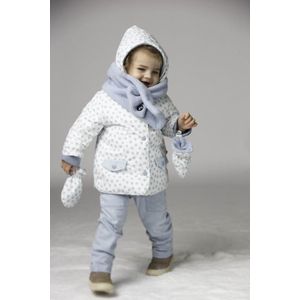Ducksday - winterjas voor baby - waterdicht - lightgewicht - fleece - afneembare wantjes - peuter - unisex - Lichtblauw/Wit - Jackie - maat 86