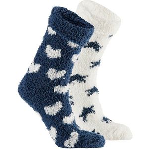 Apollo bedsokken / huissokken - kinderen - 2-pack - navy/wit - one size - Slaapsokken - Slofsokken