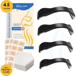 HAPPY NEEDS® Magnetische Neusstrips - Anti Snurk - incl. Travelcase - Neuspleisters - Neusspreider - Beter slapen en sporten - Huidvriendelijk - Ideaal bij verkoudheid - 45 dagen voorraad - zwart