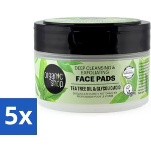 5 x Organic Shop - Face Pads Deep Cleansing - Verfrissend en Reinigen - 20 Pads - Gezichtsreiniging - Face Pads - Diepe Reiniging - Tea Tree Olie - Glycolzuur