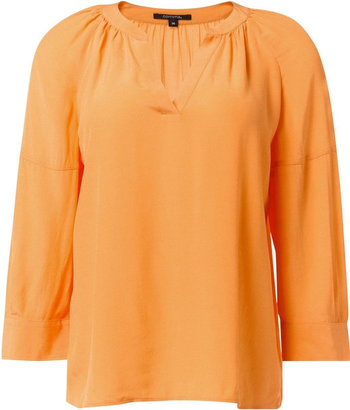 COMMA - Blouseshirt - Oranje - Crêpe - Raglanmouwen, Diepe Snit, Tuniek Kraag