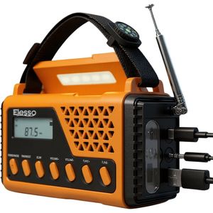Elesso - Noodradio - Oranje - Bluetooth - Solar Opwindbaar - Draagbare Radio op Batterijen