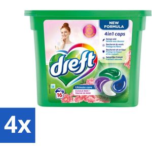 4 x Dreft - Nieuwe Formule - Wasmiddelcapsules 4in1 - Witte en Gekleurde Was - Vleugje Roze - 16 Wasbeurten - Wasmiddelcapsules - Wascapsules - Wasmiddel - Waspoeder - Kleurbescherming