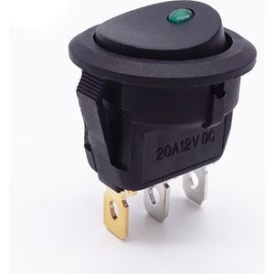Earu® - KCD3-12 - Wipschakelaar 12V/20A - Rond - LED indicator Groen - Auto/Boot/Camper per stuk