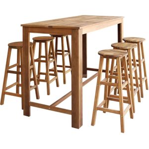 vidaXL Bartafel en Krukkenset - 7-delig - Acaciahout Bartafel - Barstoelen - Eetkamerset - Buitenmeubilair - Acacia Hout