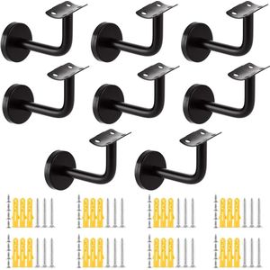 Stainless Steel Handrail Holders - Set of 8 | Black | 60 x 80 mm | Wall Mount for Handrail Stair Inner Balustrade (Curve)