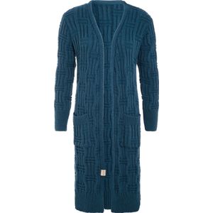 Knit Factory Bobby Lang Gebreid Vest - Cardigan voor de herfst en winter - Donkerblauw damesvest - Lang vest tot over de knie - Grof gebreid vest uit 30% wol en 70% acryl - Petrol - 40/42 - Met steekzakken