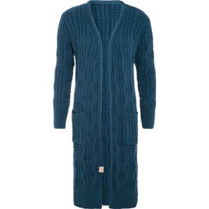 Knit Factory Bobby Lang Gebreid Vest - Cardigan voor de herfst en winter - Donkerblauw damesvest - Lang vest tot over de knie - Grof gebreid vest uit 30% wol en 70% acryl - Petrol - 36/38 - Met steekzakken