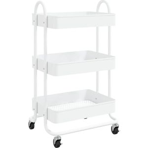 vidaXL Trolley - 3-laags - Wit - Staal - 43x34x79 cm Opbergtrolley - Trolley - Keukentrolley - Badkamerspullen Organizer - Rolwagen