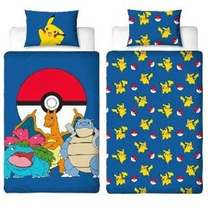 Pokémon - Dekbedovertrek - Eenpersoons - Pikachu - Dubbelzijdig Bedrukt - 100% Katoen