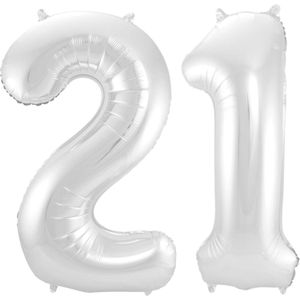 Ballon Cijfer 21 Jaar Zilver 70Cm Verjaardag Feestversiering Met Rietje