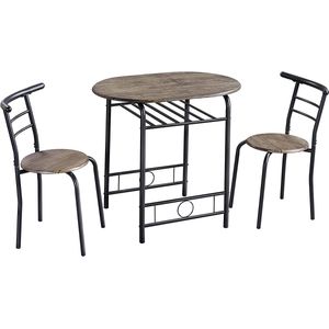 Eetkamergroep 3-delig eetgroep, eettafel met 2 stoelen, zitgroep keuken, houten tafel, balkontafel voor balkon en eetkamer en woonkamer, Driftwood bruin