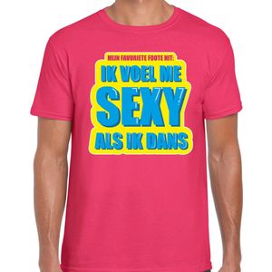 Foute party Ik voel me sexy als ik dans verkleed/ carnaval t-shirt roze heren - Foute hits - Foute party outfit/ kleding M