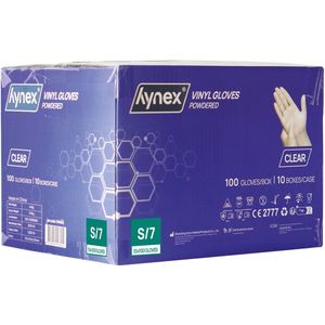 Hynex Vinyl handschoenen Gepoederd maat S omdoos 1000 stuks 4,5gram Transparant/ Wit 10x100/doos
