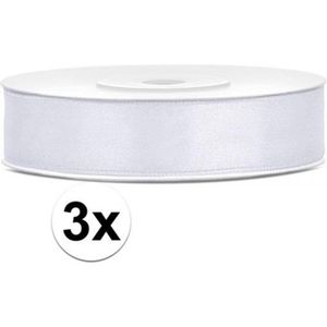 3x Satijnen sierlinten wit 12 mm