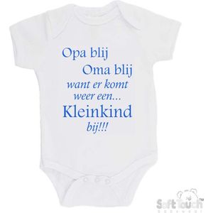 100% katoenen Romper ""Opa blij Oma blij want er komt weer een kleinkind bij!!!"" Jongens Katoen Wit/blauw Maat 62/68