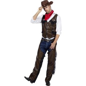 Wilbers & Wilbers - Cowboy & Cowgirl Kostuum - Cowboy Chaps Wilde Mustang - Man - Bruin - Maat 56 - Carnavalskleding - Verkleedkleding